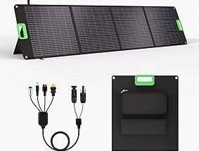 200W Portable Solar Panel for Power Station, Foldable Solar Charger w/ 4 Kickstands, IP65 Waterproof Solar Panel Kit w/DC XT60 Anderson Aviation Output for Outdoor RV Camper Blackout product image