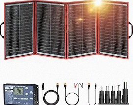 DOKIO 200W Portable Foldable Solar Panel Kit (20x27in, 9.7lb), with Separate Controller and Dual USB, Monocrystalline Charger for 12V Batteries & Power Stations, RV Camping Trailer Emergency Backup product image