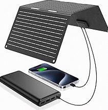 Ecosonique 30W Portable Solar Charger Foldable Solar Panels with USB C USB A ETFE Waterproof for Camping Backpacking Compatible with Cell Phone, iPhone, iPad, Samsung Galaxy, LG, Power Banks product image