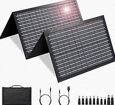 60W Solar Panel for Portable Power Station, Foldable Solar Panel with 12-18V DC Output/USB QC3.0/USB C(10 Changeable DC Adapters), Portable Solar Panels for Camping, Home, Travel, Rv product image