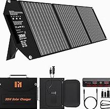 30W Solar Panel Charger Portable Foldable with USB-C & USB-A 18V MC4 DC Fast Charging for Backpacking Travel Camping iPhone LG Google Cell Phone Power Bank Generator Power Station product image
